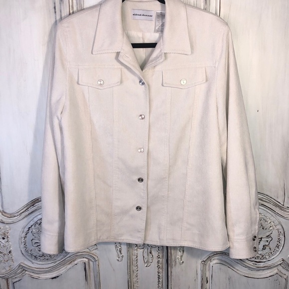 Alfred Dunner Creamy White Soft Corduroy Look Lightweight Jacket Size 12 - Picture 1 of 9